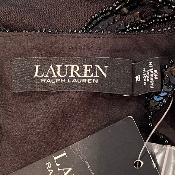 Lauren Ralph Lauren Women's Black Beaded Tulle Halter Cocktail Dress Size 16 - Picture 6 of 9